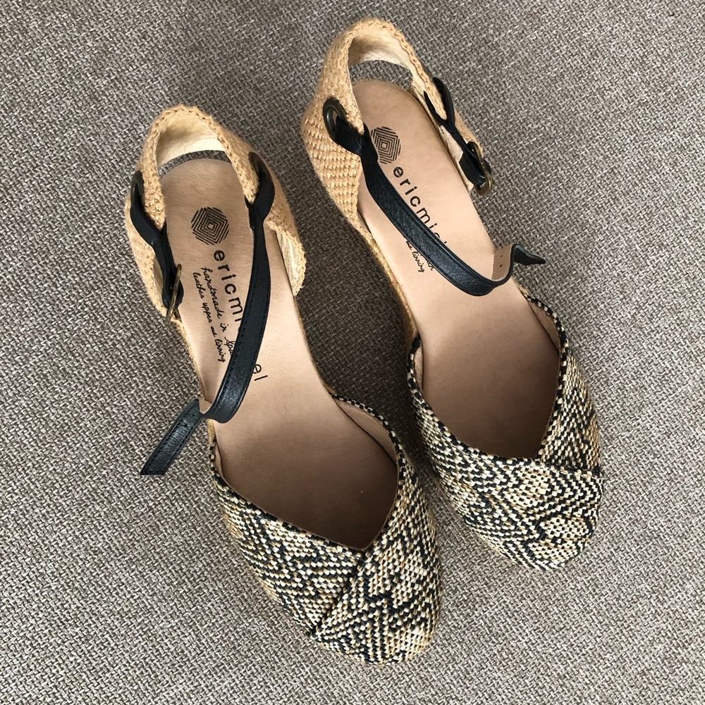 Eric Michael Black and Tan Espadrilles with Ankle Straps